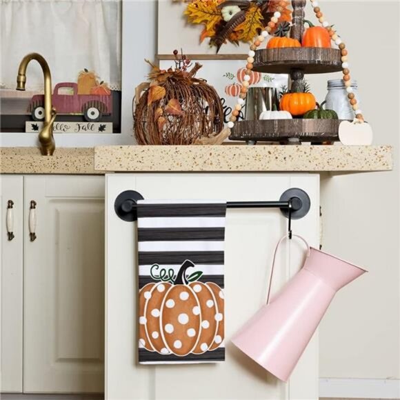 18x26" Orange Polka dot Stripes Hello Pumpkin Fall Autumn Dish Towels, Set of 2 - Picture 2 of 6